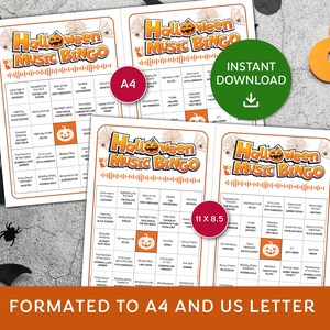 Halloween Music Bingo Game, Halloween Bingo with Spotify playlist, Halloween Party, Family Reunion Game