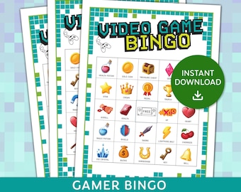 ゲーマー画像ビンゴ印刷可能、ゲーマー画像ビンゴ、ビデオゲームパーティービンゴ、ビデオゲームアイスブレーカーゲーム、ゲームビンゴ