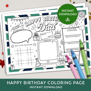 Kleurplaat vader verjaardag, afdrukbare activiteit vader's verjaardag, afdrukbaar cadeau vader, invulbare placemat papa, Alles over papa invulbare placemat