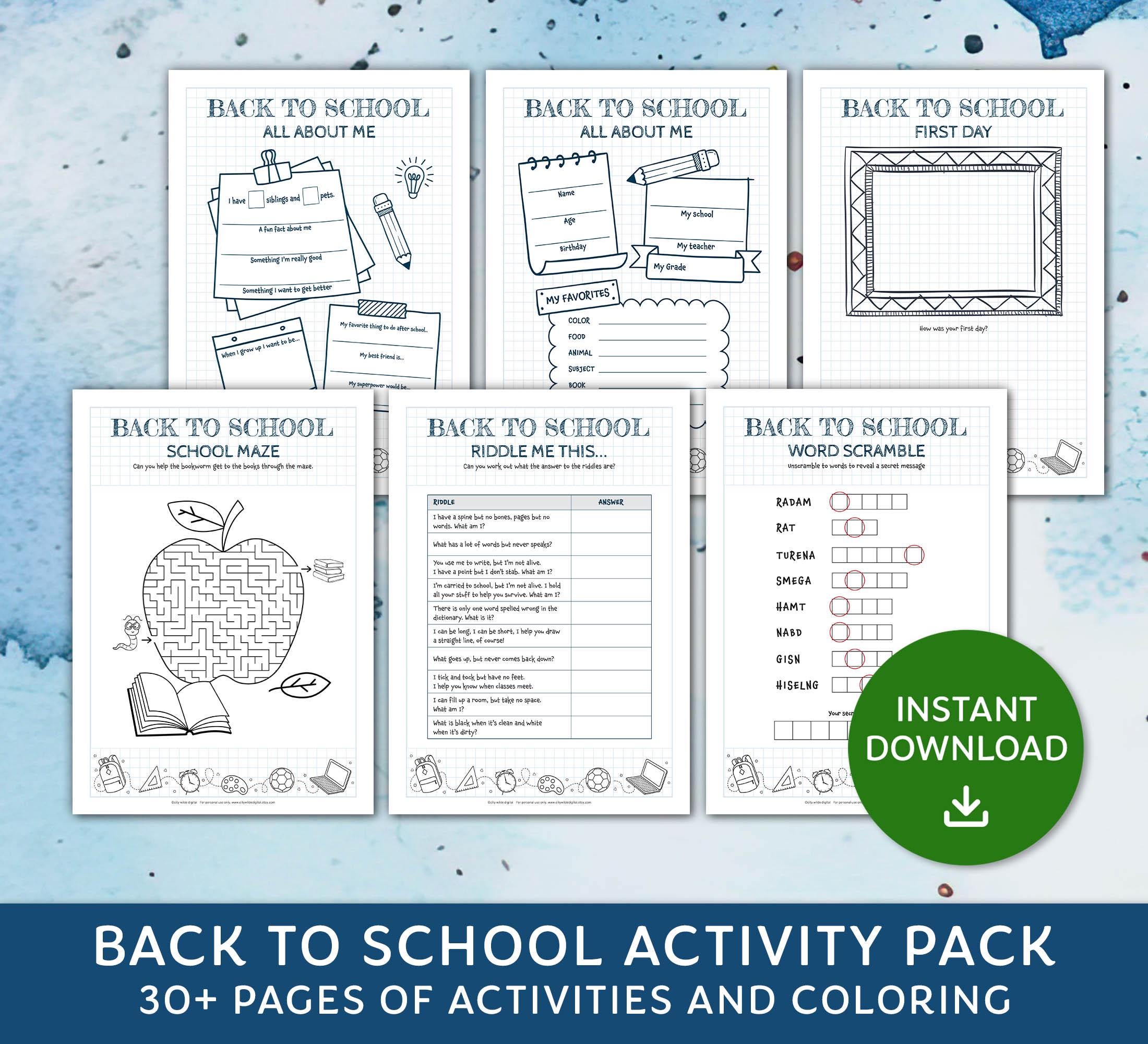 Back to School Activity Bundle, Printable Games for School, First Day ...