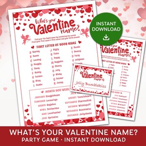 What&#39;s you Valentine Name, What&#39;s your Cupid Name? Valentine Name Game, Valentines Day party Game, Instant Download
