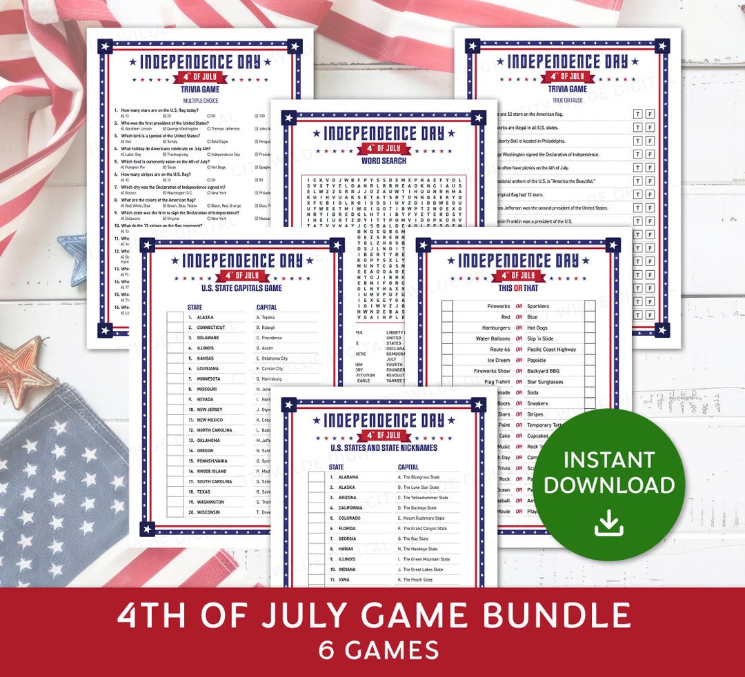 4th of July Game Bundle, Independence Day Games, July 4th Party Games ...