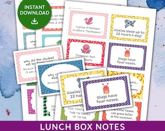 Lunch Box Notes, Printable Lunch Notes for Kids, Cute Lunchbox Jokes, Kids Lunch Box Fun Facts, Printable Lunch Notes
