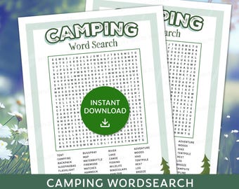 Camping Word search, Campsite Games, Scout Camping Game, Car camping activity, Summer camping game, Campground word search