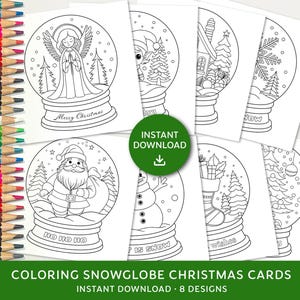 Boule à neige de Noël : cartes à colorier pour tous, cartes à colorier, carte de Noël carrée, carte de Noël imprimable à colorier, téléchargement immédiat
