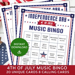 4th of July Music Bingo Game, Independence Day Music Bingo, Fourth of July Game, Family Reunion Music Bingo