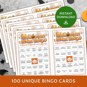 Halloween Music Bingo Game, Halloween Bingo with Spotify playlist, Halloween Party, Family Reunion Game