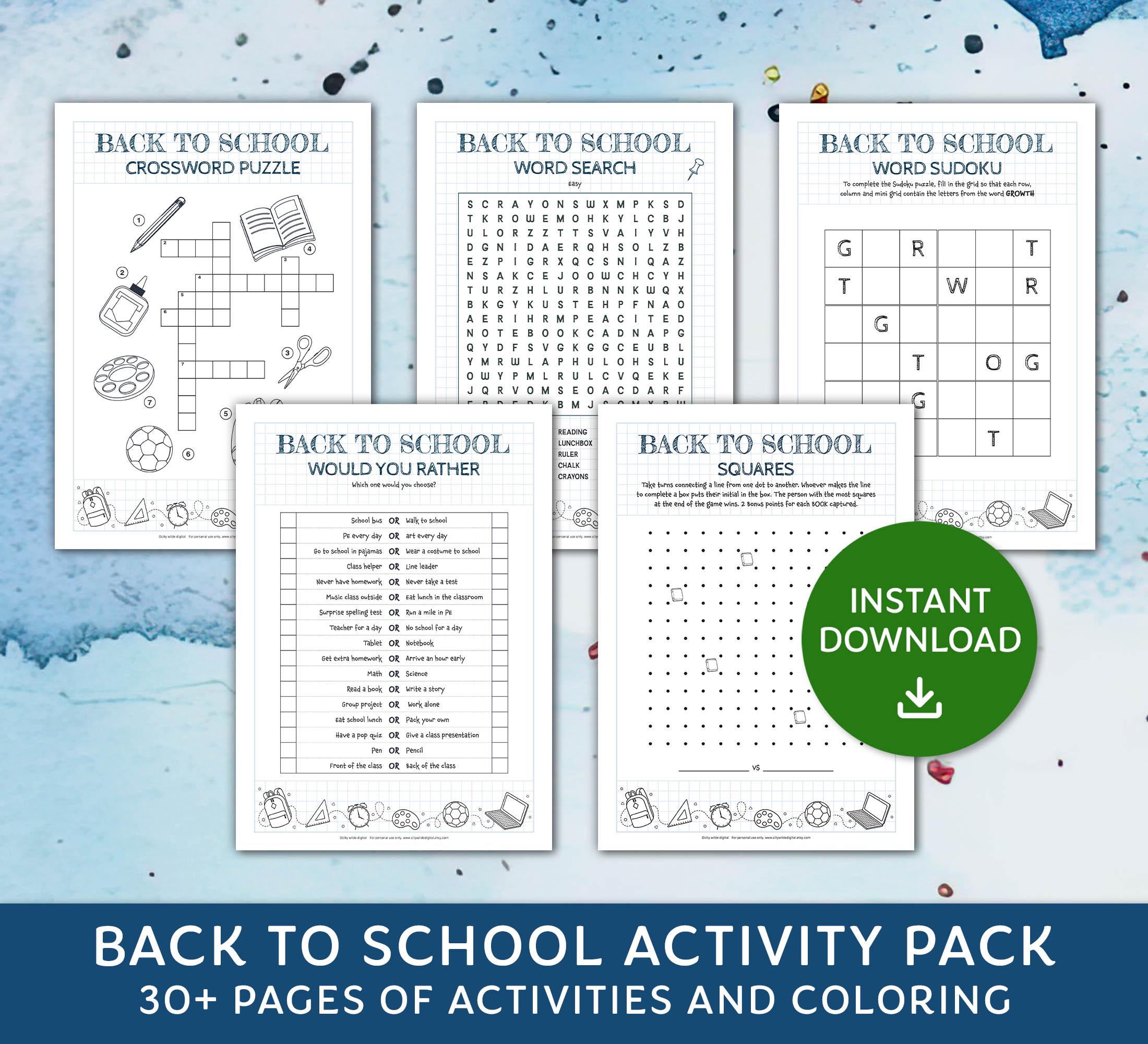 Back to School Activity Bundle, Printable Games for School, First Day ...
