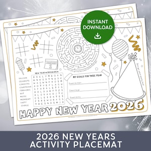 2026 New Years Eve Activity Placemat, New Years Activity Sheet, New Year Placemat, New Years Eve Coloring 2026 NYE