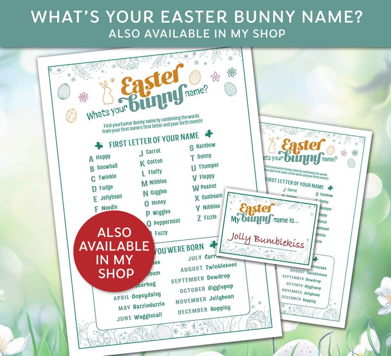 Whats your Easter Bunny name Game Also available in my shop