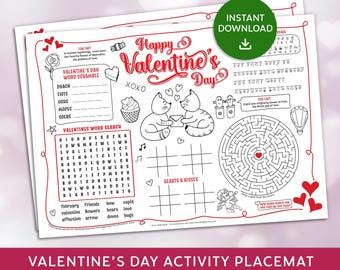 Valentine's Day Activity Placemat, Saint Valentine Coloring Activity Placemat, Printable Valentine's Activity, Instant Download