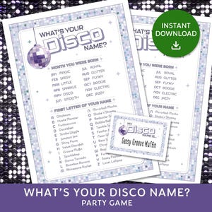 ¿Cuál es tu nombre de discoteca?, Juego de fiesta de discoteca imprimible, Fiesta de discoteca, Cumpleaños de discoteca, Fiesta de baile de los 70, Descarga instantánea