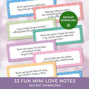 Notas de amor, divertidas notas de amor imprimibles, cartas de amor divertidas, mini notas de amor para él, regalo para ella, descarga instantánea