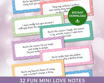 Mots d'amour, mots d'amour amusants à imprimer, lettres d'amour drôles, mini mots d'amour pour lui, cadeau pour elle, téléchargement immédiat