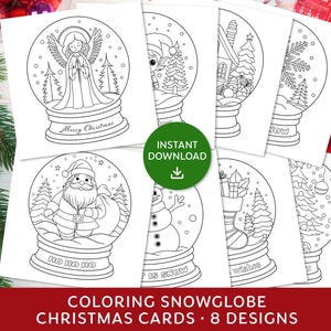 Weihnachten Schneekugel Ausmalkarten, Ausmalkarten zum Ausmalen, Weihnachtskarten zum Ausmalen, Sofort Download