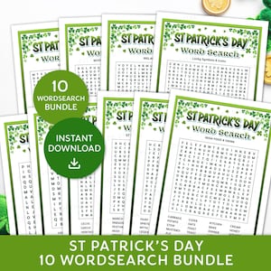 Ordsökningspaket med St Patricks Day, irländska ordspel, ordsökningsspel med St Patricks Day, ordpussel för barn och vuxna