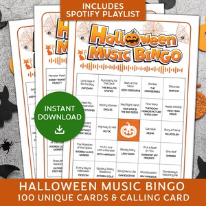 Halloween Music Bingo Game, Halloween Bingo with Spotify playlist, Halloween Party, Family Reunion Game