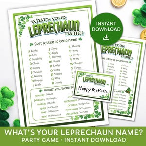 What is your Leprechaun Name, Leprechaun Name Game, St Patricks Day Name Game, Irish Party Sign, Printable Party Game, Digital Download