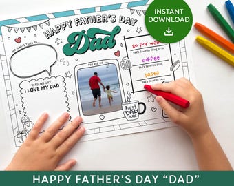 Fathers Day Card, All About My Dad Coloring Card, Fathers Day Coloring Page, Dad Keepsake, Fathers day Activity Sheet, Instant Download