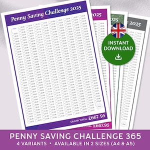 Printable Penny Savings Challenge, Money Saving Challenge UK, Penny Savings Tracker, 2025 Savings Challenges, Instant Download