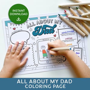 Alles over mijn vader afdrukbaar, Vaderdagvragenlijst, DIY Vaderdag kleurkaartactiviteit, vul het blanco werkblad voor papa in