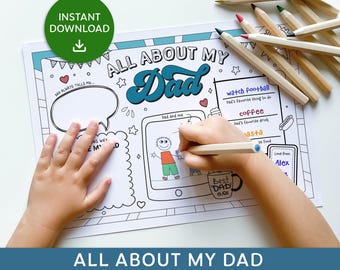 Alles über meinen Vater zum Ausdrucken, Vatertagsfragebogen, DIY-Vatertag-Färbungskarte, Füllen Sie das leere Arbeitsblatt für Papa aus