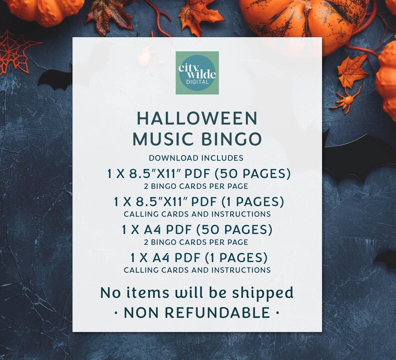 Halloween Music Bingo Game, Halloween Bingo with Spotify playlist, Halloween Party, Family Reunion Game