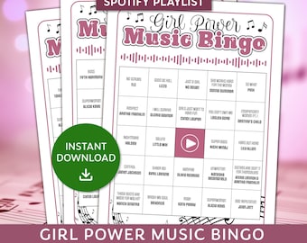 Girl Power Music Bingo Game with Spotify Playlist, Girls Night Music Bingo, Bachelorette Music Bingo, Ladies Game Night
