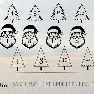 Printable Advent Calendar SVG, SVG Weihnachten, Holiday Countdown, digital download svg , Advent Calendar png, Santa Claus svg