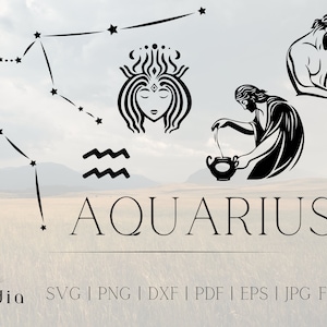 Éléments du signe du zodiaque Verseau | Lot SVG zodiaque l Zodiaque Poissons l Fichier coupé zodiaque l T-shirt d'astrologie l Zodiaque constellation
