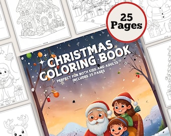 25 Pages Kids Christmas Coloring Activity Bundle, Printable Coloring Pages, Adult & Kids Coloring Book, Christmas Coloring Sheets Girls boys