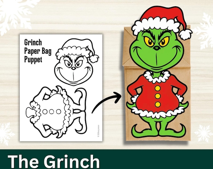 Grinch Puppet Cut & Paste Classroom Activity for Kids, Christmas Grinch ...