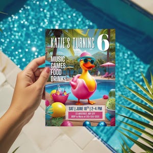 Editable Girls Pool Party Birthday Invitation Template - Kids Swim Party Invite, Teen Girl Birthday Invite, Swim Party Invitation