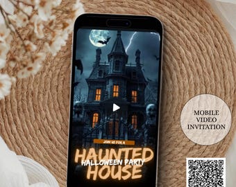 Haunted House Halloween Party Video Invitation Spooky Animated Evite, Creepy Mansion Theme, Canva Editable Digital Download, adult halloween