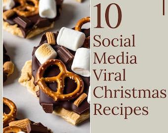 May include: Close-up of a dessert with a graham cracker base, topped with chocolate, pretzels, marshmallows, and nuts. The image includes text that reads "10 Social Media Viral Christmas Recipes" and the website "21storystore".