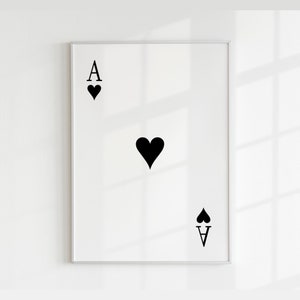 Impression de cartes à jouer As de coeur rétro, cadeau Saint-Valentin pour elle et lui, art mural tendance, décoration de bureau, décoration d'intérieur, impression d'art unique pour les amoureux
