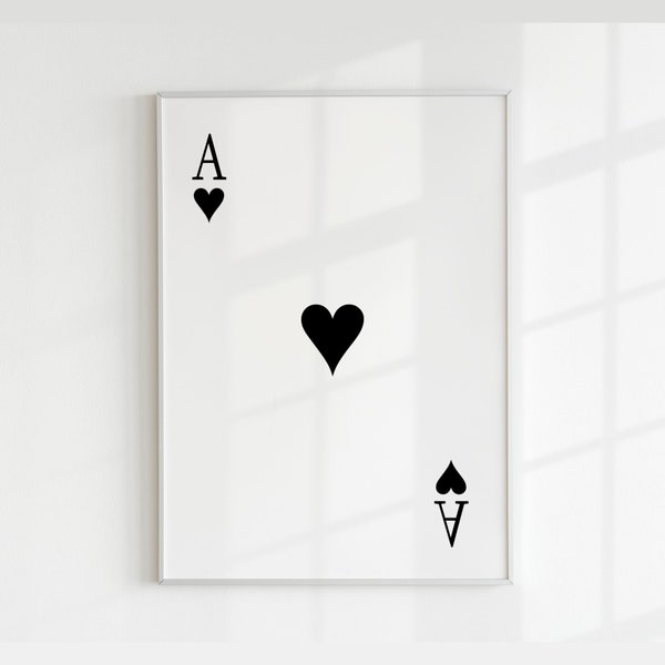 Trendy Ace of Hearts Print Poster, Retro Wall Art, Print Playing Card Poster, office decor, Valentine Wall Art Valentine gift for her & him