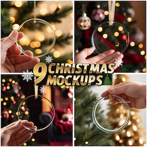 Clear Circle Christmas Ornament Mockups: Transparent Bauble (PNG Digital Download)