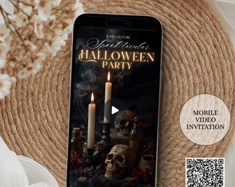 Adults Halloween Party Invitation with music, Digital Halloween Video invite spooktacular Dark Skull & Spiders Halloween Costume party Evite
