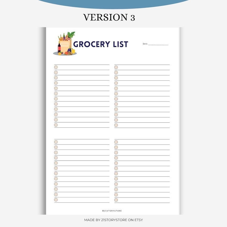 Blank Grocery List Grocery List Printable Grocery Shopping - Etsy