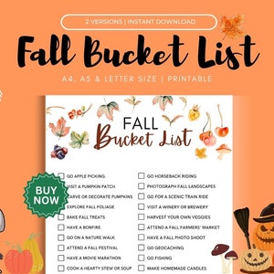 Adult Fall Bucket List Printable, Autumn Bucket List Template, Autumn Activities Checklist, Fall To Do List Fun Fall Family Bonding Activity