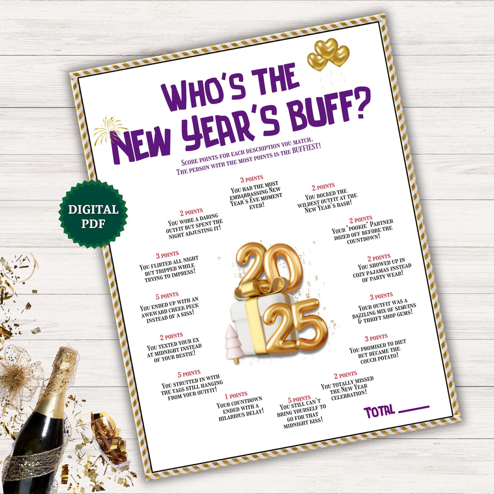 2025 Party Game Who's the New Year's Buff, Printable New Year Eve Game ...
