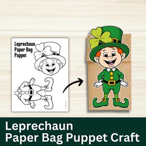 Papperspåsedocka med pyssling | Aktivitetspyssel för barn i St Patricks dag | Utskrivbar gör-det-själv-docka för klassrumsfest | Barn i första och andra klass