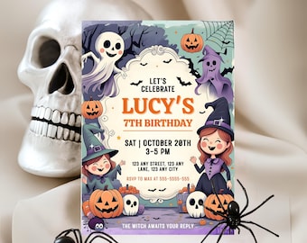 Witch Halloween Birthday Invitation, Halloween Witch Birthday Invitation, Halloween Party Invite, Girl Birthday, BeWitch Birthday Invitation