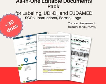 MDR compliance editable quality management documents for labeling, udi-di, eudamed