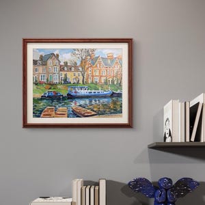 Paisagem: Cambridge River View - Óleo sobre tela Pintura original. 45 x 35 cm por Oleg Mishchenko. Presente de luxo, arte, decoração de parede para casa.