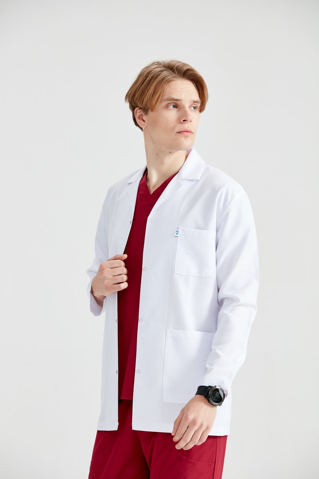 Men's White Long Sleeve Lab Coat Medical Student Gown Etsy