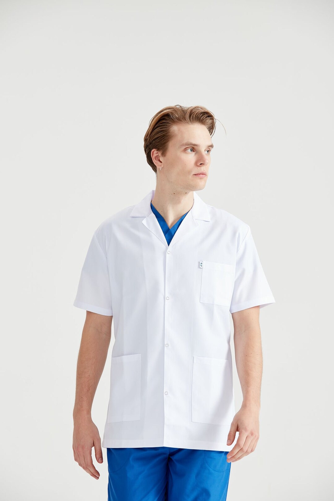 Men's White Short Sleeve Lab Coat Medical Student Gown Etsy
