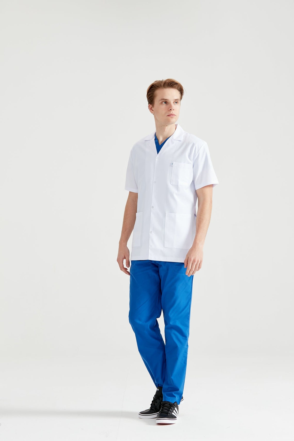 Men's White Short Sleeve Lab Coat Medical Student Gown Etsy