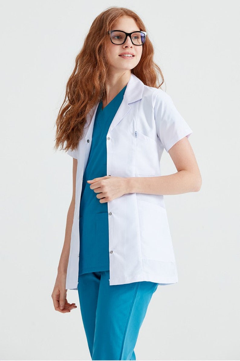 Women's White Short Sleeve Lab Coat Medical Student Gown Etsy